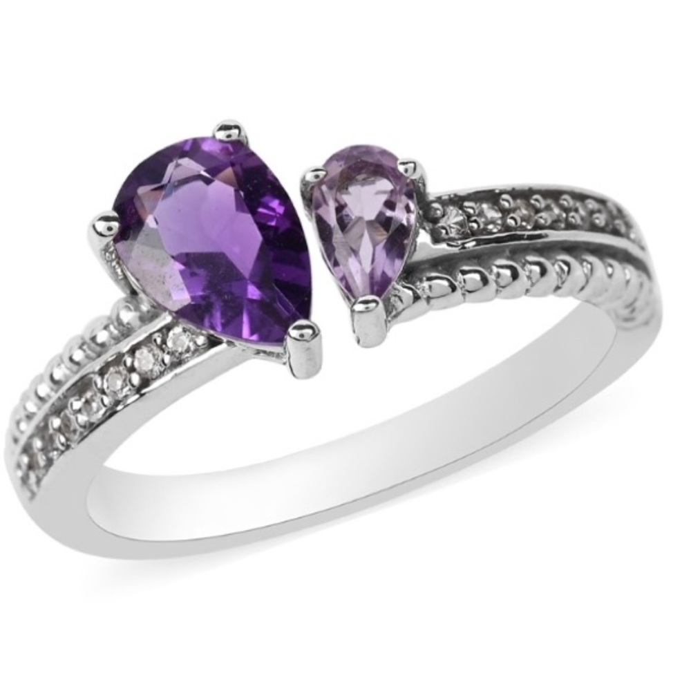 NWT Unique Double Amethyst Ring w/Zircon in .925!